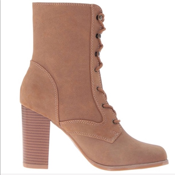 NIB Tan Block Heel Lace-Up Combat Motto Bootie - Picture 6 of 8